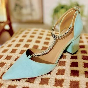 ASOS Something blue wedding / bachelorette shoes with rhinestone strap